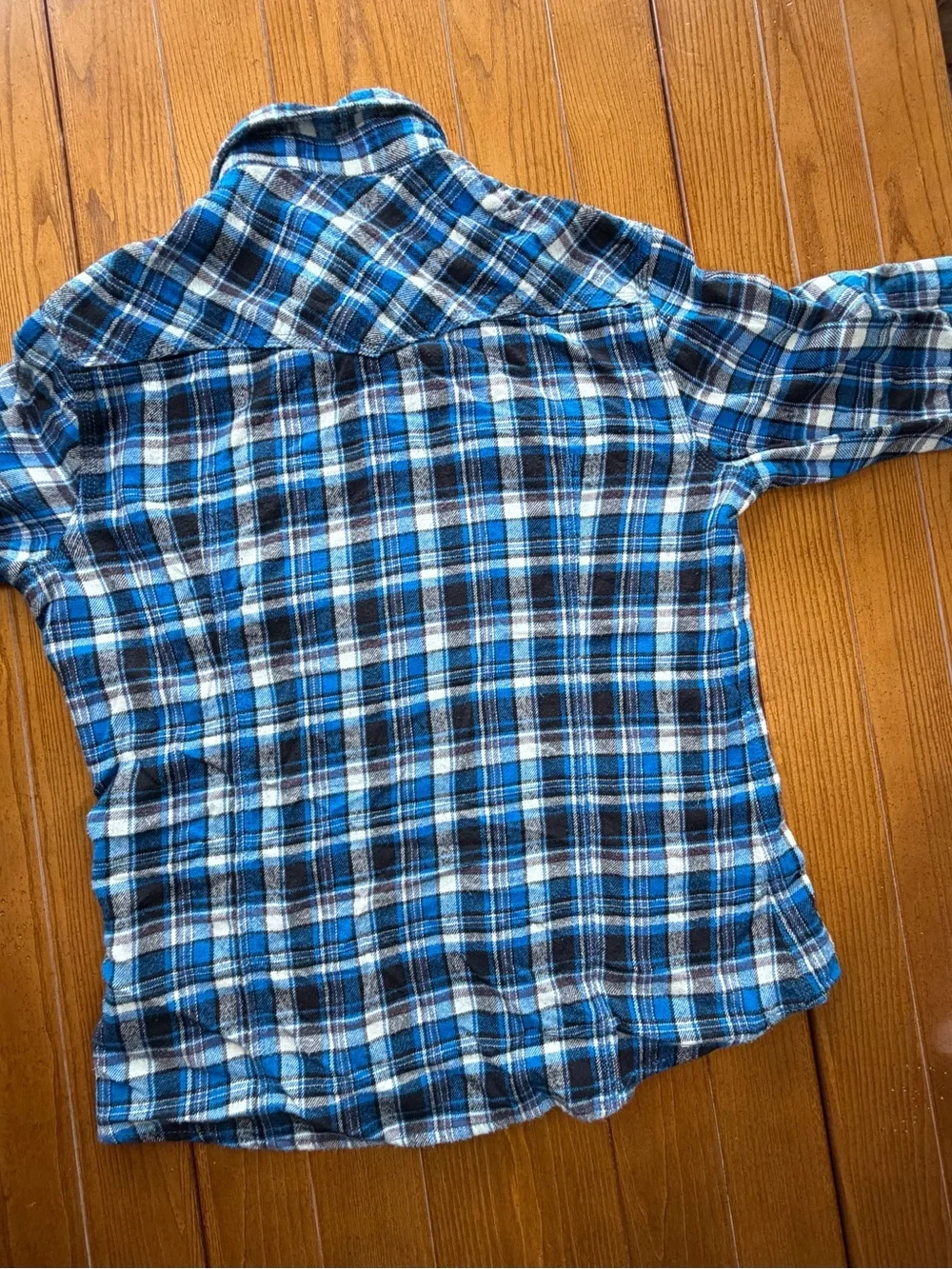 True Religion Blue Plaid Flannel Western Shirt • Pearl Snaps • Men’s XXL
